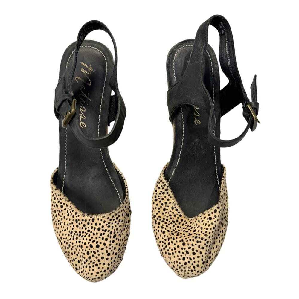 Matisse Genuine Calf Hair Wooden Clogs Womens 9 Leopard Closed Toe Slingback